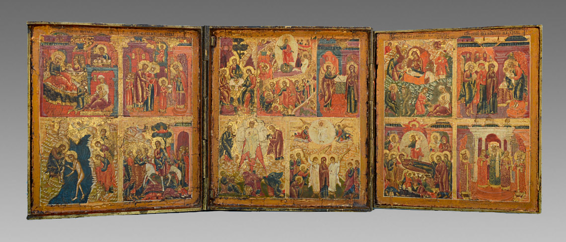 russische ikone  triptychon mit den festtagen